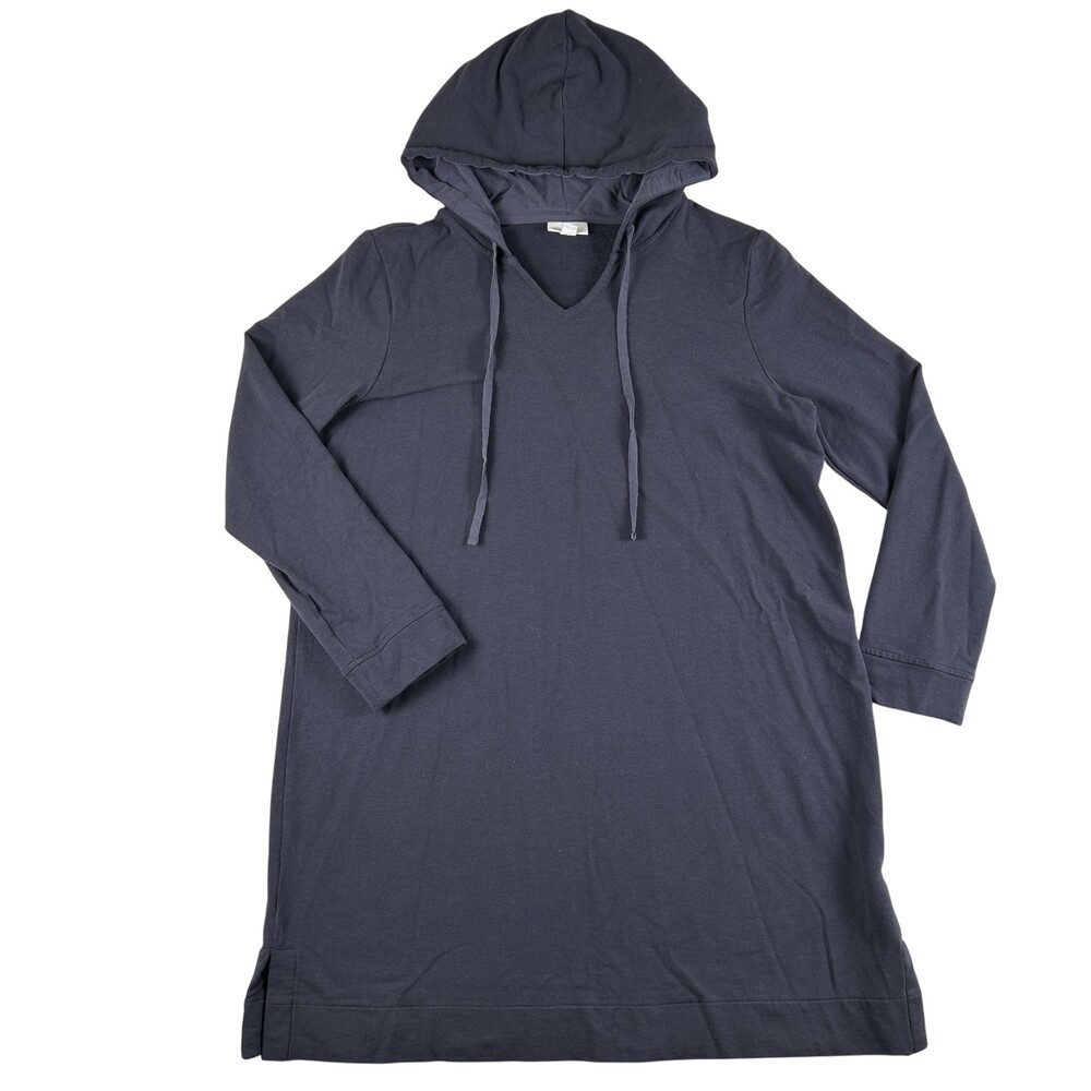 Pure Jill T-Shirt Dress Womens Large Gray Hooded V-Neck Long Sleeve Casual